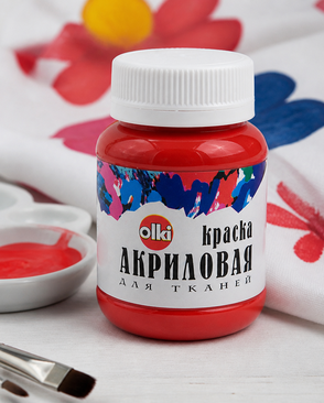 2131 Краска акриловая для ткани, красная, 100мл, Olki арт. АРС-50318-1-АРС0000832490
