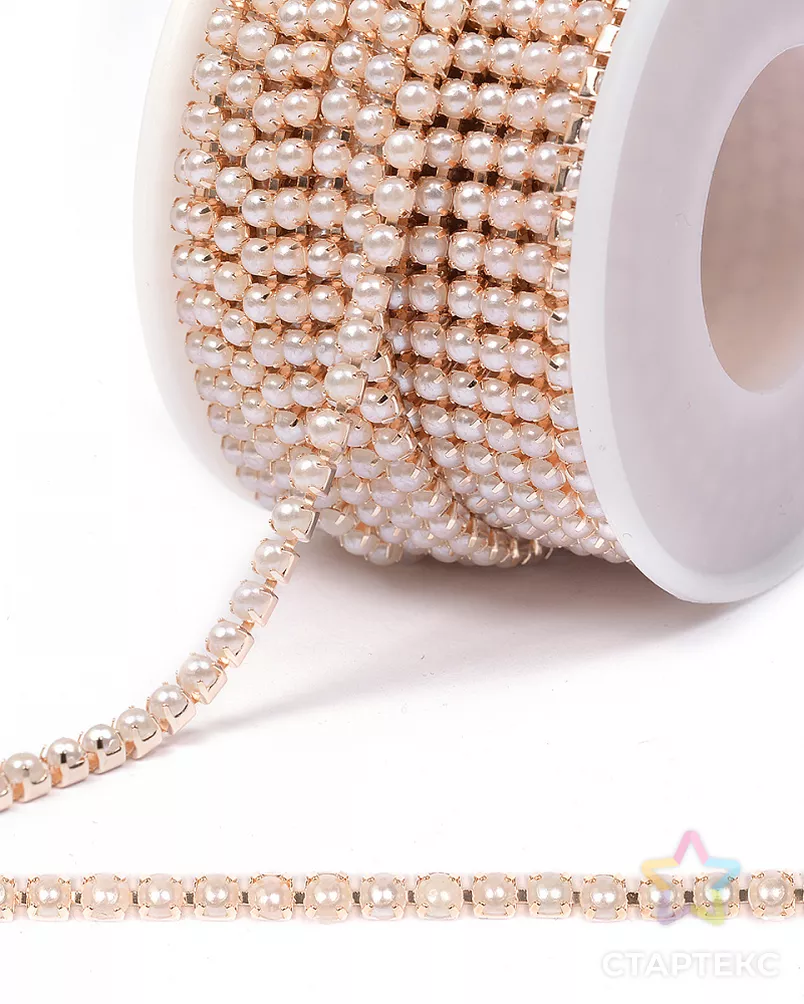 Цепь с жемчугом цв.WHITE/PINKGOLD, 3 мм, уп.10 м арт. МГ-116288-1-МГ0827367 - рис. 1