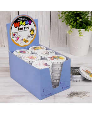 Булавки - гвоздики "WACKY PIN TIN" в жестяных круглых коробочках (30 шт) , картонный дисплей арт. ГЕЛ-2471-1-ГЕЛ0060830