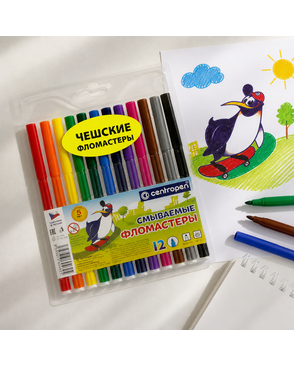 "Centropen" Набор цветных фломастеров WASHABLE TP 12 цв арт. ГММ-114424-1-ГММ102702354904