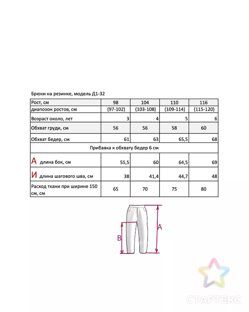 Выкройка: детские брюки на резинке_ Д1-32 арт. ВКК-5010-1-ВП1623 - рис. 6